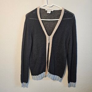 Maria Di Ripabianca Black Cardigan Sweater Made in Italy Linen Blend Old Money M